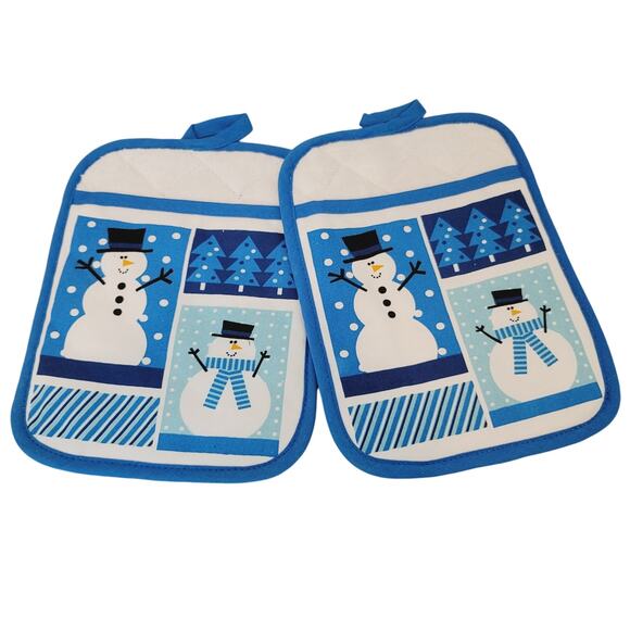 NWOT Set of 2 Snowmans Blue & White Oven Mitts - Picture 1 of 5